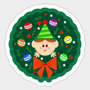 happy elf in wreath Sticker